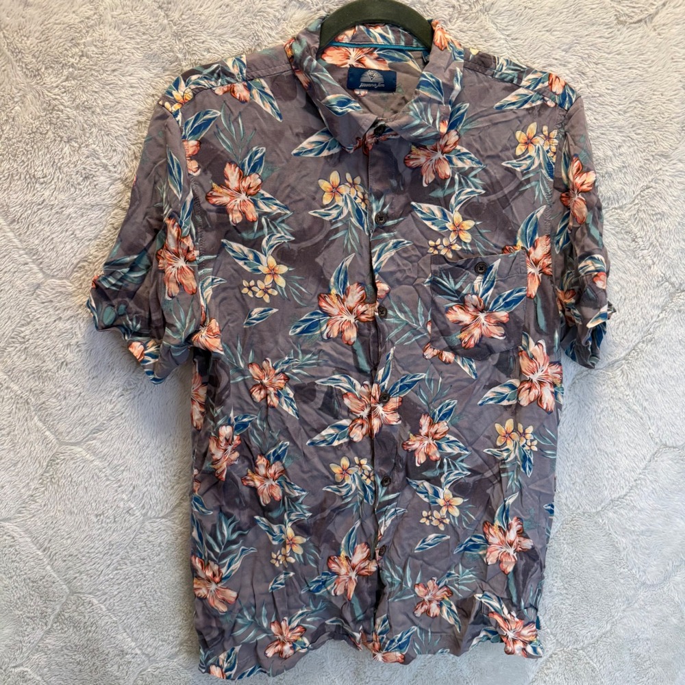 Havana Jim Mens M Hawaiian Shirt Tropical Floral 100% Rayon Button Up Aloha